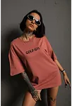 Kadın Oversize Baskılı Tişört – Golf Gtı Retro Araba Desenli, Ön & Arka Dijital Baskı, Sokak Modası Stil- Gül Kurusu
