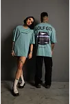 Kadın Oversize Baskılı Tişört – Golf Gtı Retro Araba Desenli, Ön & Arka Dijital Baskı, Sokak Modası Stil - Mint Yeşili