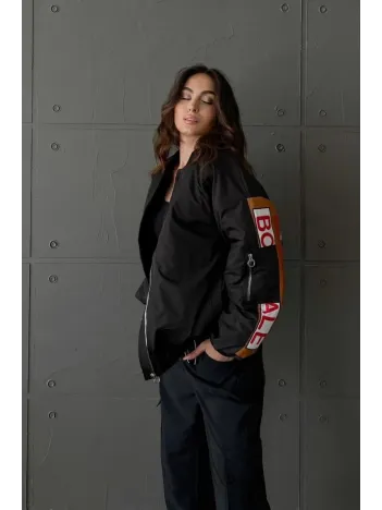 Kadın Sırt Ve Kol Parça Baskılı Bomber Ceket - Siyah