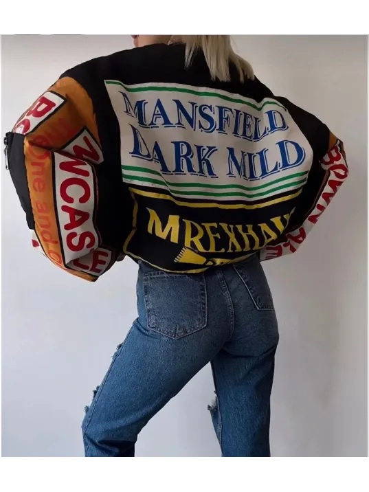 Kadın Sırt Ve Kol Parça Baskılı Bomber Ceket - Siyah