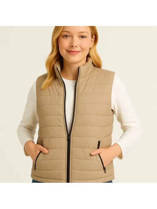 Kadın Şişme Fermuarlı Yelek Su itici Kapitone Astarlı Kumaş Cepli Hafif Kışlık Spor Rahat Kalıp - Bej Kadın Şişme Fermuarlı Yelek Su itici Kapitone Astarlı Kumaş Cepli Hafif Kışlık Spor Rahat Kalıp - Bej