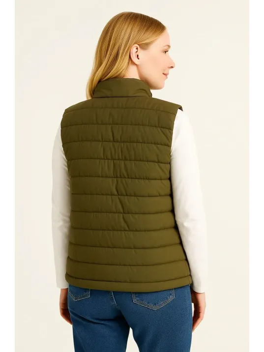 Kadın Şişme Fermuarlı Yelek Su itici Kapitone Astarlı Kumaş Cepli Hafif Kışlık Spor Rahat Kalıp - Haki Kadın Şişme Fermuarlı Yelek Su itici Kapitone Astarlı Kumaş Cepli Hafif Kışlık Spor Rahat Kalıp - Haki