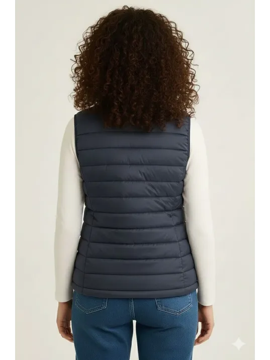 Kadın Şişme Fermuarlı Yelek Su İtici Kapitone Astarlı Kumaş Cepli Hafif Kışlık Spor Rahat Kalıp - Lacivert