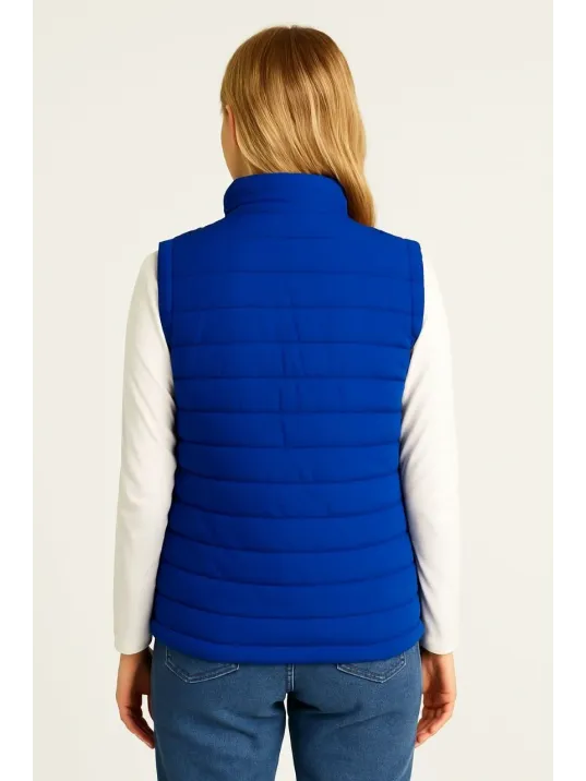 Kadın Şişme Fermuarlı Yelek Su itici Kapitone Astarlı Kumaş Cepli Hafif Kışlık Spor Rahat Kalıp - Saks Mavisi