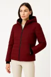 Kadın Şişme Kapüşonlu Fermuarlı Mont Su İtici Kapitone Astarlı Kumaş Cepli Kışlık Rahat Kalıp - Bordo