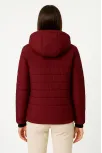 Kadın Şişme Kapüşonlu Fermuarlı Mont Su İtici Kapitone Astarlı Kumaş Cepli Kışlık Rahat Kalıp - Bordo