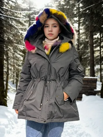 Kadın Su Geçirmez Kapüşonlu Mont - Füme Kadın Su Geçirmez Kapüşonlu Mont - Füme