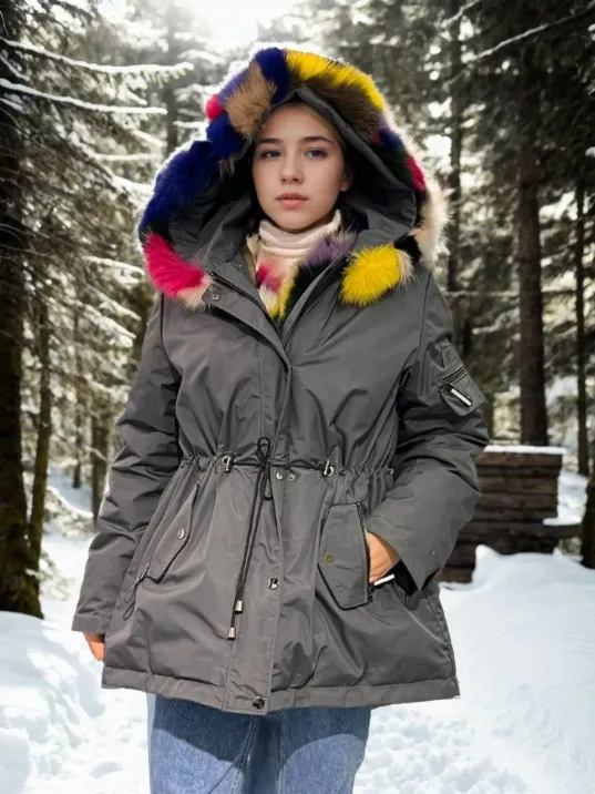 Kadın Su Geçirmez Kapüşonlu Mont - Füme Kadın Su Geçirmez Kapüşonlu Mont - Füme