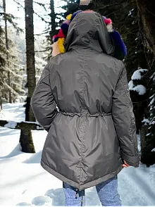 Kadın Su Geçirmez Kapüşonlu Mont - Füme