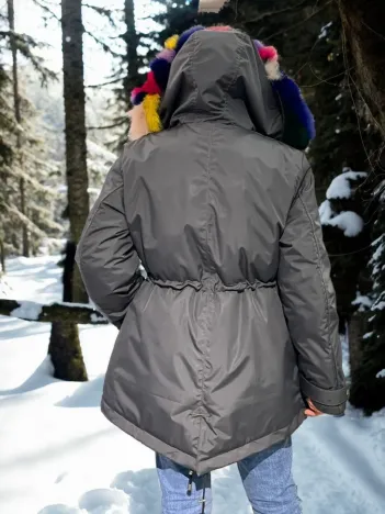 Kadın Su Geçirmez Kapüşonlu Mont - Füme Kadın Su Geçirmez Kapüşonlu Mont - Füme