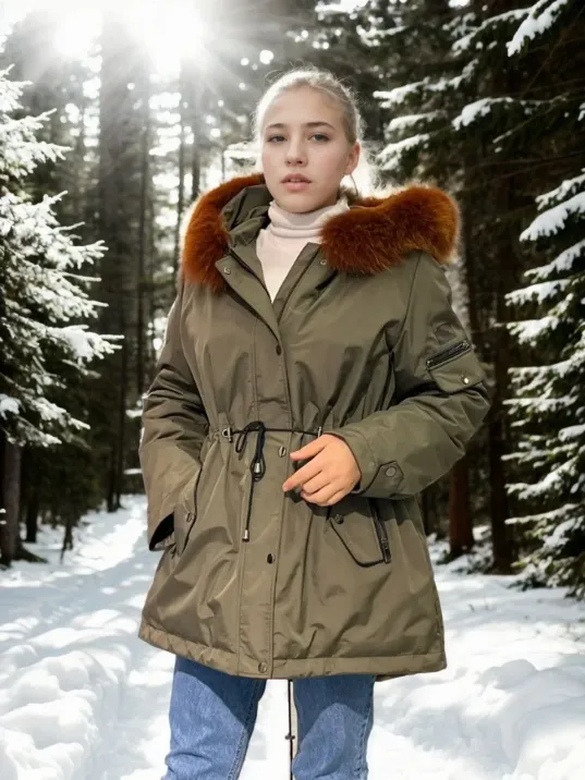 Kadın Su Geçirmez Kapüşonlu Mont - Haki Kadın Su Geçirmez Kapüşonlu Mont - Haki