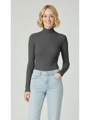 Kadın Tam Boğazlı Fitilli Likrali Kaşkorse Badi İnce Uzun Kollu Kazak - Antrasit