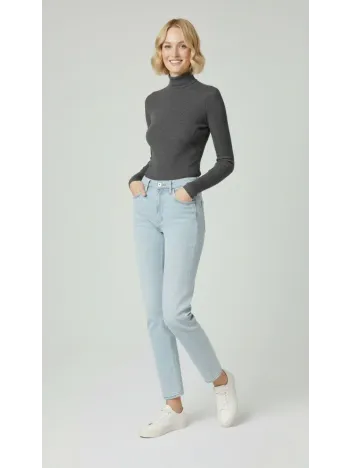 Kadın Tam Boğazlı Fitilli Likrali Kaşkorse Badi İnce Uzun Kollu Kazak - Antrasit