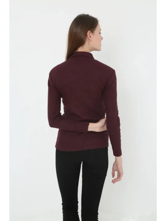 Kadın Tam Boğazlı Fitilli Likrali Koşkorse Badi - Bordo