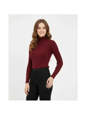 Kadın Tam Boğazlı Fitilli Likrali Koşkorse Badi - Bordo Kadın Tam Boğazlı Fitilli Likrali Koşkorse Badi - Bordo