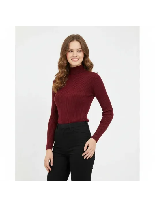 Kadın Tam Boğazlı Fitilli Likrali Koşkorse Badi - Bordo Kadın Tam Boğazlı Fitilli Likrali Koşkorse Badi - Bordo