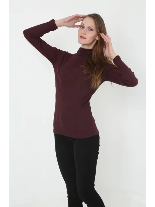 Kadın Tam Boğazlı Fitilli Likrali Koşkorse Badi - Bordo