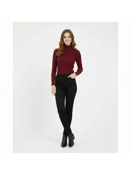 Kadın Tam Boğazlı Fitilli Likrali Koşkorse Badi - Bordo Kadın Tam Boğazlı Fitilli Likrali Koşkorse Badi - Bordo
