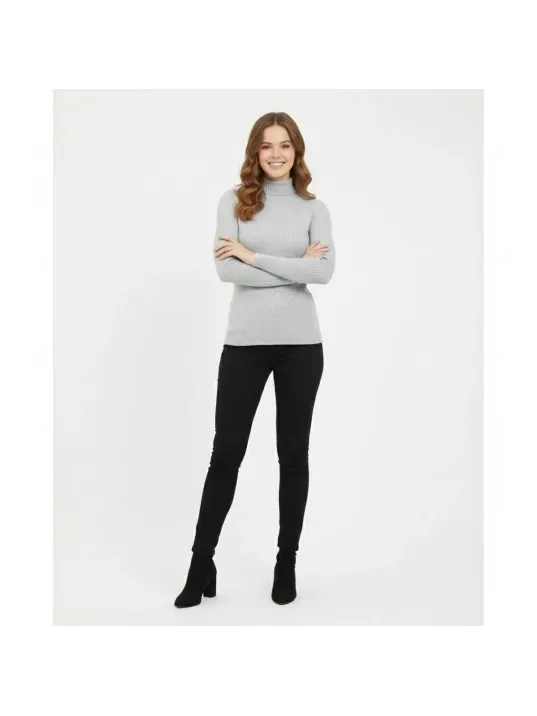 Kadın Tam Boğazlı Fitilli Likrali Koşkorse Badi - Gri Kadın Tam Boğazlı Fitilli Likrali Koşkorse Badi - Gri