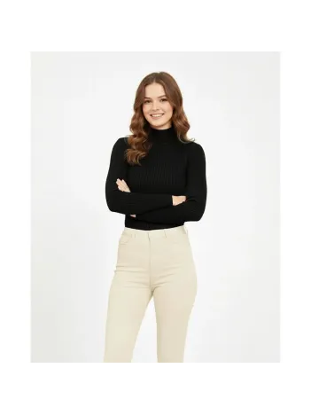 Kadın Tam Boğazlı Fitilli Likrali Koşkorse Badi - Siyah Kadın Tam Boğazlı Fitilli Likrali Koşkorse Badi - Siyah