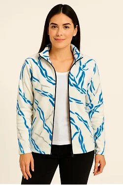 Kadın Tam Fermuarlı Desenli Polar Sweat Lightning Desen Yakalı, Uzun Kollu, Oversize Rahat Kalıp - Beyaz Kadın Tam Fermuarlı Desenli Polar Sweat Lightning Desen Yakalı, Uzun Kollu, Oversize Rahat Kalıp - Beyaz