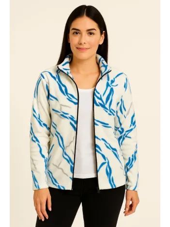 Kadın Tam Fermuarlı Desenli Polar Sweat Lightning Desen Yakalı, Uzun Kollu, Oversize Rahat Kalıp - Beyaz Kadın Tam Fermuarlı Desenli Polar Sweat Lightning Desen Yakalı, Uzun Kollu, Oversize Rahat Kalıp - Beyaz