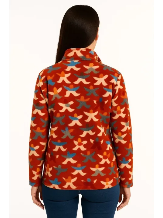 Kadın Tam Fermuarlı Desenli Polar Sweat – Siyah Multicolor Figür Desen Yakalı, Uzun Kollu, Oversize Rahat Kalıp - Kiremit Kadın Tam Fermuarlı Desenli Polar Sweat – Siyah Multicolor Figür Desen Yakalı, Uzun Kollu, Oversize Rahat Kalıp - Kiremit