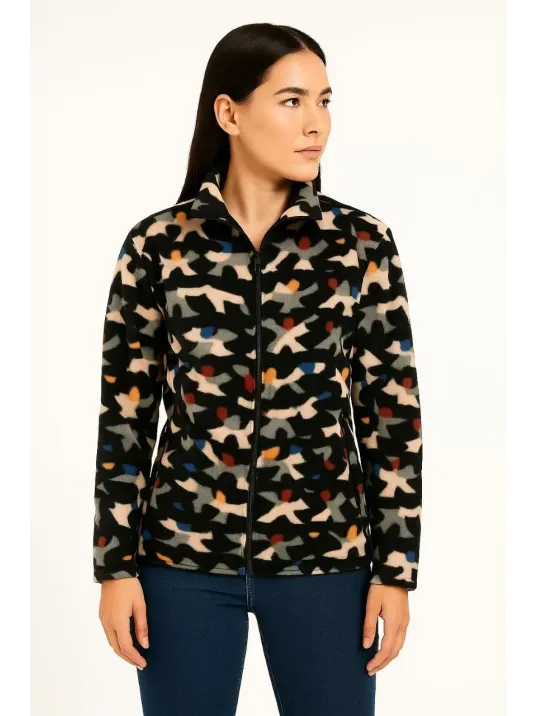 Kadın Tam Fermuarlı Desenli Polar Sweat – Siyah Multicolor Figür Desen Yakalı, Uzun Kollu, Oversize Rahat Kalıp - Siyah Kadın Tam Fermuarlı Desenli Polar Sweat – Siyah Multicolor Figür Desen Yakalı, Uzun Kollu, Oversize Rahat Kalıp - Siyah