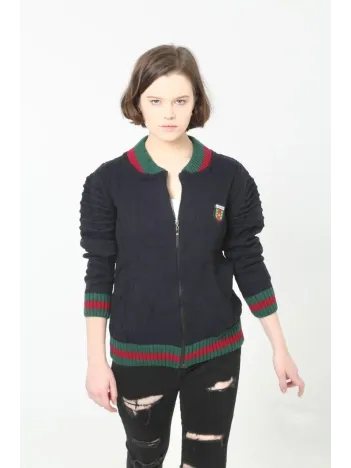 Kadın Tam Fermuarlı Triko Hırka - Lacivert Kadın Tam Fermuarlı Triko Hırka - Lacivert