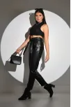 Kadın Tam Kalıp Süni Deri Pantolon - Siyah