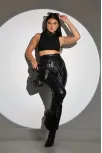 Kadın Tam Kalıp Süni Deri Pantolon - Siyah