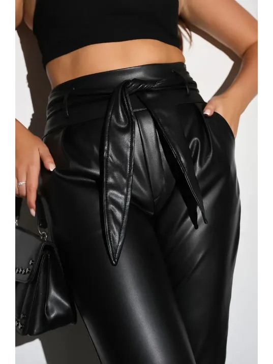 Kadın Tam Kalıp Süni Deri Pantolon - Siyah
