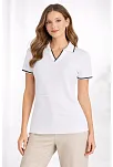 Kadın Triko Kumaş Yakalı Düğmesiz Açık Yaka Fitilli Kısa Kollu Regular Fit Tişört T-shirt - Beyaz