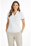 Kadın Triko Kumaş Yakalı Düğmesiz Açık Yaka Fitilli Kısa Kollu Regular Fit Tişört T-shirt - Beyaz