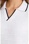 Kadın Triko Kumaş Yakalı Düğmesiz Açık Yaka Fitilli Kısa Kollu Regular Fit Tişört T-shirt - Beyaz