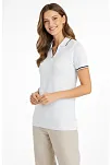 Kadın Triko Kumaş Yakalı Düğmesiz Açık Yaka Fitilli Kısa Kollu Regular Fit Tişört T-shirt - Beyaz