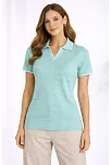Kadın Triko Kumaş Yakalı Düğmesiz Açık Yaka Fitilli Kısa Kollu Regular Fit Tişört T-shirt - Mint Yeşili