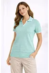 Kadın Triko Kumaş Yakalı Düğmesiz Açık Yaka Fitilli Kısa Kollu Regular Fit Tişört T-shirt - Mint Yeşili
