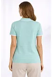 Kadın Triko Kumaş Yakalı Düğmesiz Açık Yaka Fitilli Kısa Kollu Regular Fit Tişört T-shirt - Mint Yeşili