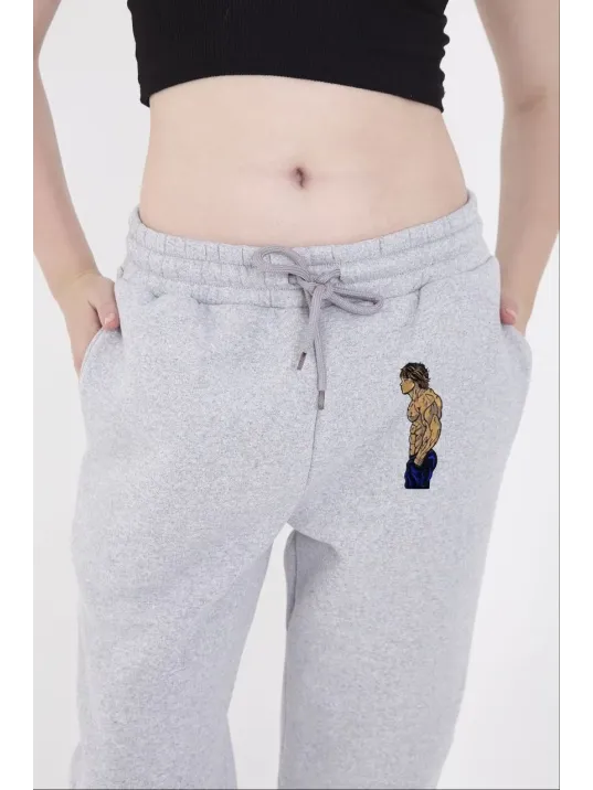 Lastikli Üç İplik Baskılı Eşofman Pantolon - Gri Lastikli Üç İplik Baskılı Eşofman Pantolon - Gri