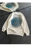 Kadın Üç İplik Bisiklet Yaka Baskılı Sweatshirt - Beyaz