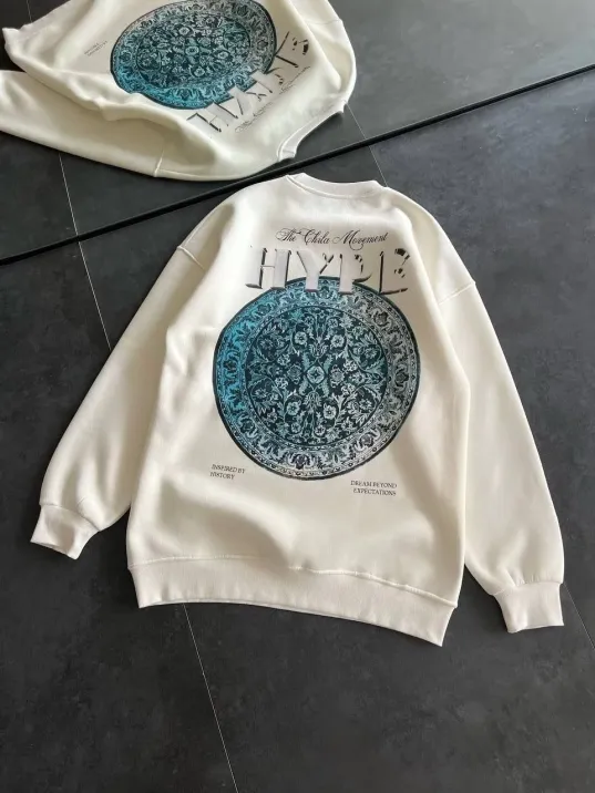 Kadın Üç İplik Bisiklet Yaka Baskılı SweatShirt - Beyaz Kadın Üç İplik Bisiklet Yaka Baskılı SweatShirt - Beyaz