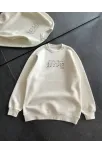 Kadın Üç İplik Bisiklet Yaka Baskılı Sweatshirt - Beyaz