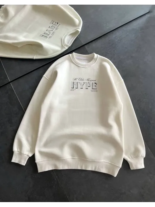 Kadın Üç İplik Bisiklet Yaka Baskılı SweatShirt - Beyaz Kadın Üç İplik Bisiklet Yaka Baskılı SweatShirt - Beyaz