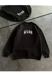 Kadın Üç İplik Bisiklet Yaka Baskılı Sweatshirt - Siyah