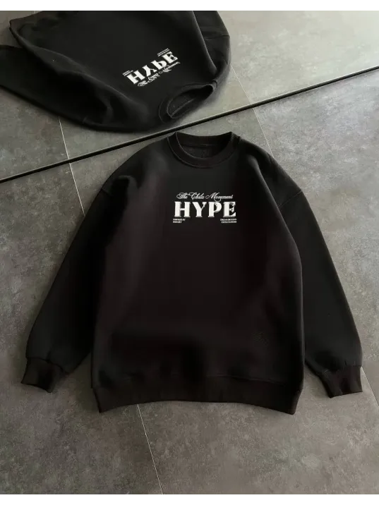 Kadın Üç İplik Bisiklet Yaka Baskılı SweatShirt - Siyah Kadın Üç İplik Bisiklet Yaka Baskılı SweatShirt - Siyah