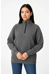 Kadın Üç İplik Dık Yaka Yarım Fermuarlı Sweatshirt - Antrasit