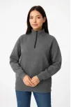 Kadın Üç İplik Dık Yaka Yarım Fermuarlı Sweatshirt - Antrasit