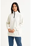 Kadın Üç İplik Dık Yaka Yarım Fermuarlı Sweatshirt - Beyaz
