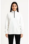Kadın Üç İplik Dık Yaka Yarım Fermuarlı Sweatshirt - Beyaz
